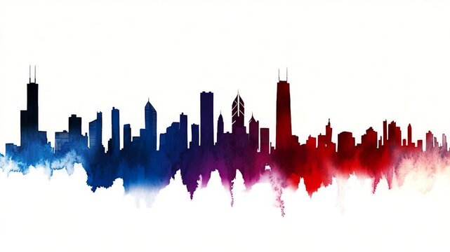 Watercolor  of a city skyline with buildings and towers, suitable for urban or metropolitan themed designs