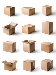 Fototapeta premium collection of various cardboard boxes on white background each one is shot separately no logos no brands ar 34