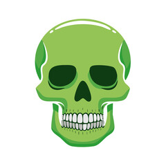 Fototapeta premium Green Skull with White Teeth Cartoon on White Background, Skeleton Graphic, Halloween