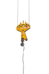 crane steel hook with cable isolated on white,Industrial equipment or tools.