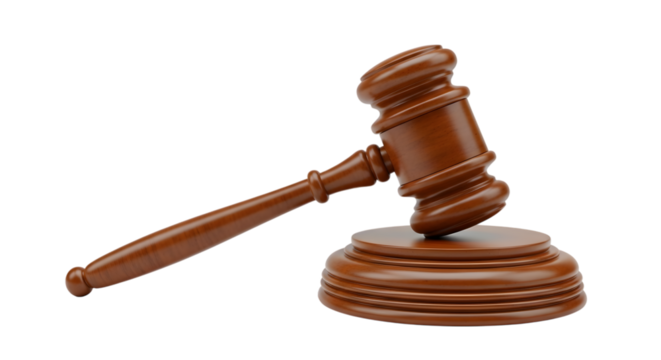 Polished wooden judge's gavel resting on its sounding block isolated on a transparent background justice - Powered by Adobe