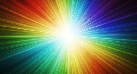 Obraz premium Brilliant radiant burst of rainbow light beams converging at the center, creating a vibrant and energetic abstract background