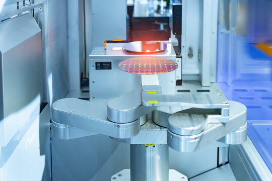 Silicon Wafers and Microcircuits with Automation system control application on automate robot arm