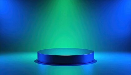 Futuristic Pedestal Stage with Blue Green Gradient Lighting