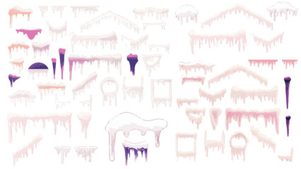 Winter snow ice elements, frozen snow winter design vector set.