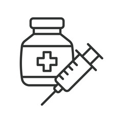 Injection icon in line design. injection, clinical dosing, syringe test, medication shot, treatment injection on white background vector. Injection editable stroke icon