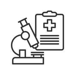 Microscope analysis icon in line design. microscope analysis, lab research, clinical investigation, sample review, laboratory test on white background vector. Microscope analysis editable stroke icon