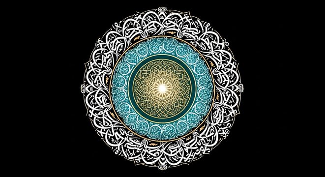 Intricate islamic art featuring a circular design with vibrant colors