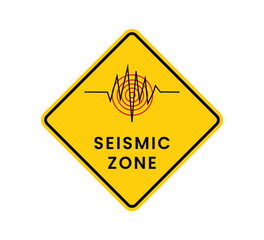 Obraz premium yellow warning sign with black seismograph line, earthquake hazard, and danger alert for seismic activity on transparent background.