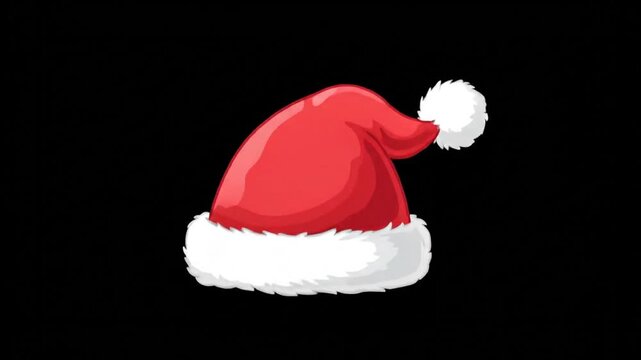 A classic red and white Santa hat illustration with a fluffy pom-pom, isolated on a transparent background for easy video integration