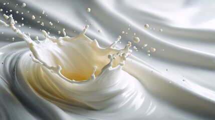 Dynamic splash of creamy white liquid against a smooth backdrop, creating a sense of fluid motion.