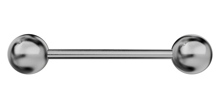 3d rendered straight barbell body piercing jewelry. shiny titanium accessory with spherical ball ends for fashion and body art promotion.