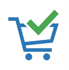 2D Shopping cart with checkmark icon