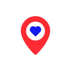 2D Map location pin with heart icon