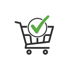 2D Shopping cart with checkmark icon