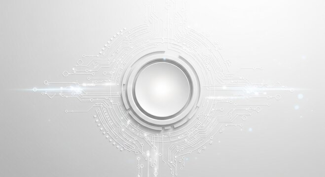 White abstract technology background with central button - Powered by Adobe