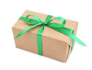 One gift box with ribbon isolated on white