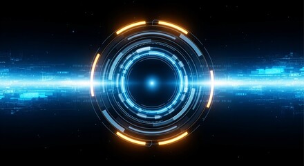 Abstract futuristic hud circle interface glowing blue and orange