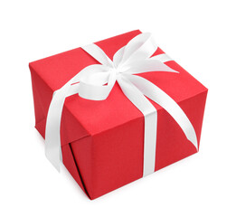 One gift box with ribbon isolated on white