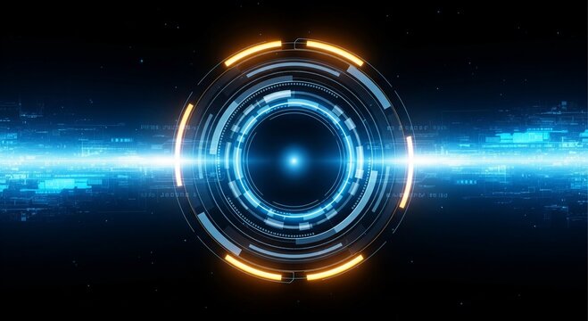 Abstract futuristic hud circle interface glowing blue and orange - Powered by Adobe