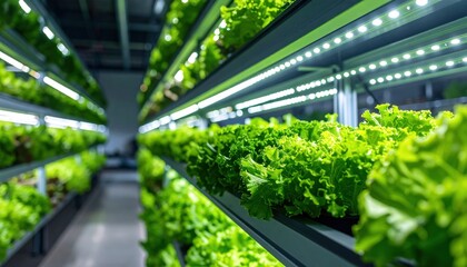 Vertical Farming Lettuce Rows with LED Grow Lights, Sustainable Agr...
