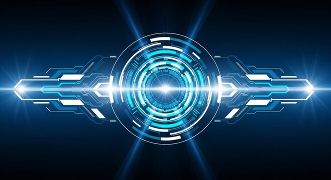 Futuristic blue hud element with glowing horizontal energy beam