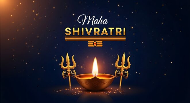 Maha shivratri celebration with diya and trishul