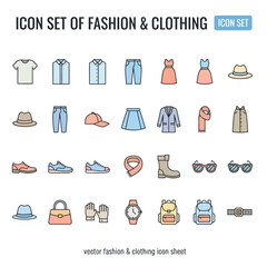 “Icon Set of Fashion & Clothing – 20 Colorful Vector Glyph Icons for Apparel, Accessories, and Style”