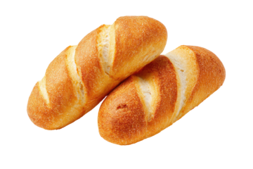 Two artisanal loaves of bread, slightly overlapping,  displaying a golden-brown crust and a slightly rough texture.  Visible  parallel,  deep slashes on the tops of the loaves. 