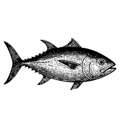 Tuna fish vintage engraving style black and white