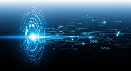 Abstract blue technology background with glowing data stream