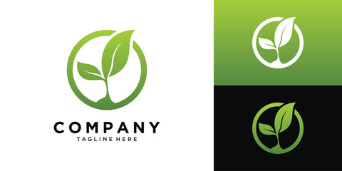 Green leaf circle eco logo design