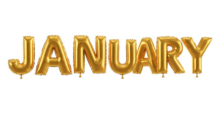 Golden Balloons Spell Out January Against Black Background shiny isolated on a transparent background