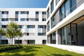 Fototapeta premium Modern minimal architecture building in urban setting contemporary design outdoor space bright environment