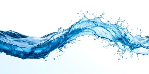 Obraz premium A splash of water waves with clean blue and bubbles, set against a white background with space for text.