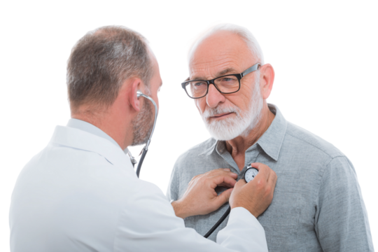 Elderly person attending preventive health checkup isolated on transparent background