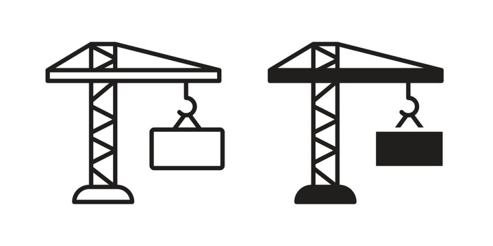 Construction crane icon in minimal flat, stroke style. suitable for graphic designs