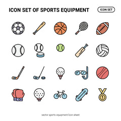 “Icon Set of Sports Equipment – 20 Colorful Vector Glyph Icons for Fitness, Games, and Athletics”