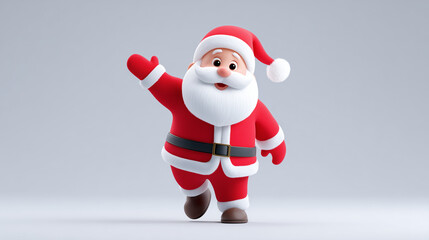 Obraz premium cute 3d santa claus waving on minimal background, perfect for christmas greeting cards, festive marketing banners, winter holiday promotions, kids illustrations, social media posts, seasonal advertise