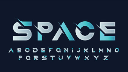 Chrome and neon blue sliced futuristic typography