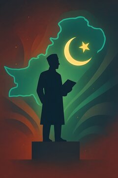 Quaid Silhouette with Pakistan Flag Theme
