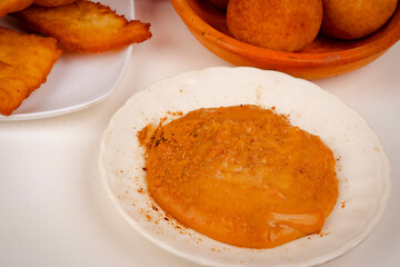 Custard, flakes and fritter. Colombian Christmas gastronomy