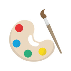 Cartoon illustration of coloring art palette and paint brush for back to school themed image icon