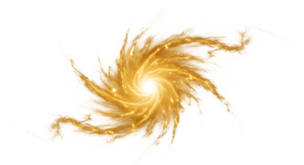 Golden glitter spiral isolated on transparent background, creating a mesmerizing and dynamic effect with a sense of energy and movement