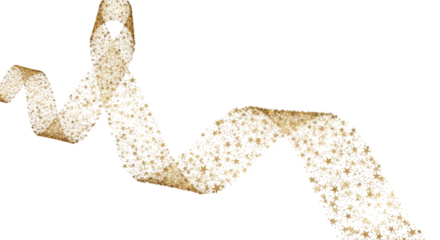 Golden glitter ribbon with star isolated on transparent background, adding a touch of luxury and celebration to any design or festive occasion