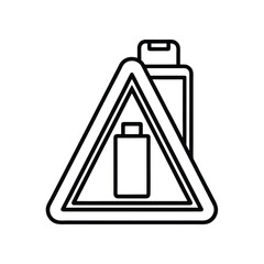 Warning symbol with battery icon inside isolated on white background