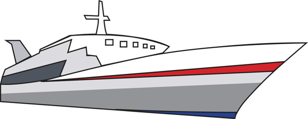 Simple cartoon illustration of a sleek modern yacht with a red stripe and grey hull