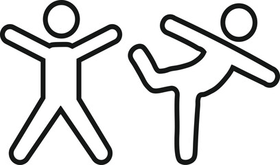 Two simple stick figures are shown playfully dancing and expressing joy in motion
