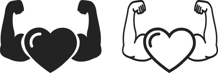 Illustrative depiction of strong arms forming hearts both in black and white outline