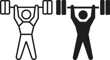A stark depiction of weightlifting two figures performing an overhead press exercise